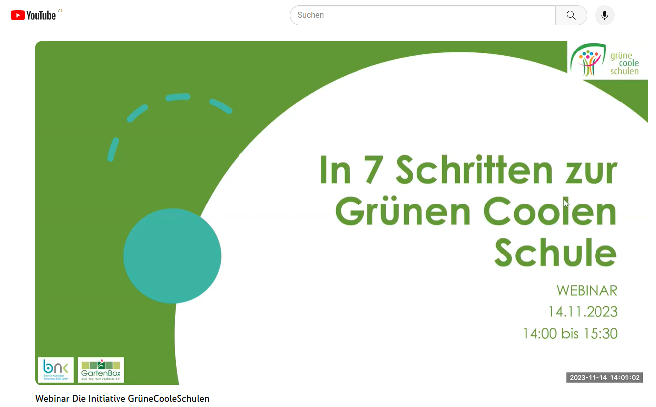 Aufzeichnung vom Webinar „In 7 Schritten zur Grünen Coolen Schule“ ist ab sofort verfügbar